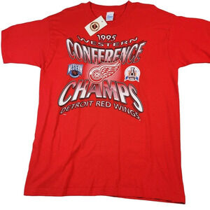 Vintage 1995 Detroit Red Wings Conference Champs T-Shirt Men's Lrg Salem New NOS
